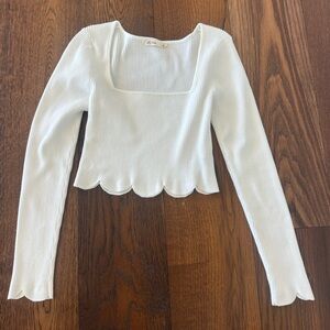 White Crop Top Ribbed with Long Sleeves